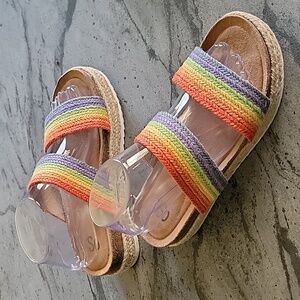 SO Rainbow Jute Braided Cushion Slide Platform Sandals Multi color size 8